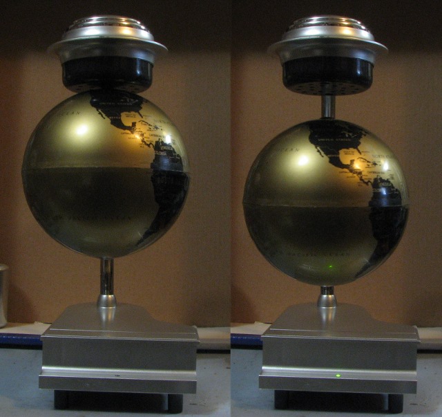 Two views of the floating globe
